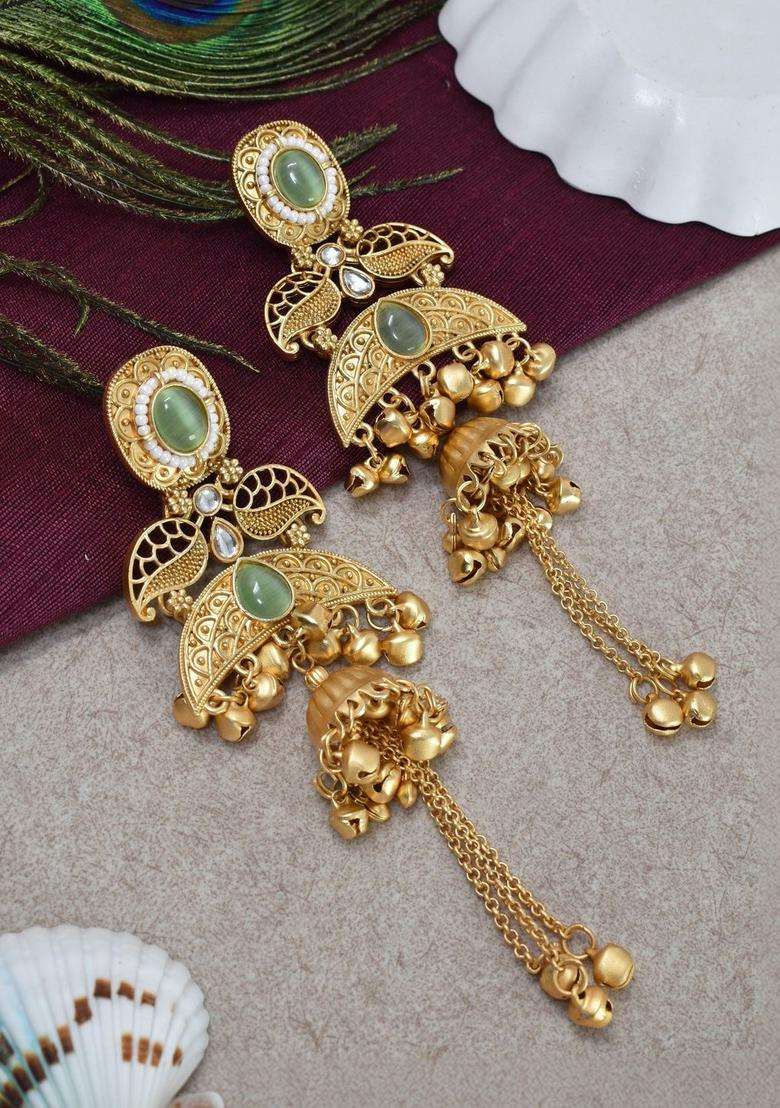 Gold-Plated Geometric Jhumkas Earrings for Women | Traditional Ethnic Jewellery for Wedding & Festive Wear | Gift for Her - Indya