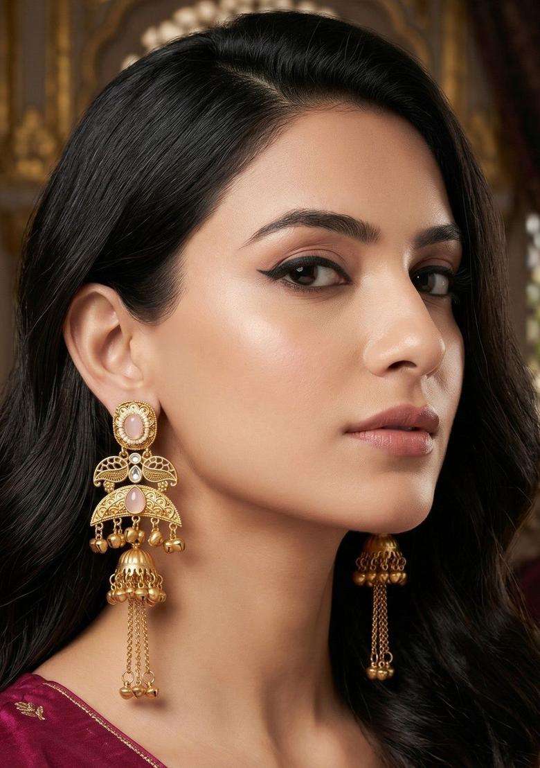 Gold-Plated Geometric Jhumkas Earrings for Women | Traditional Ethnic Jewellery for Wedding & Festive Wear | Gift for Her - Indya