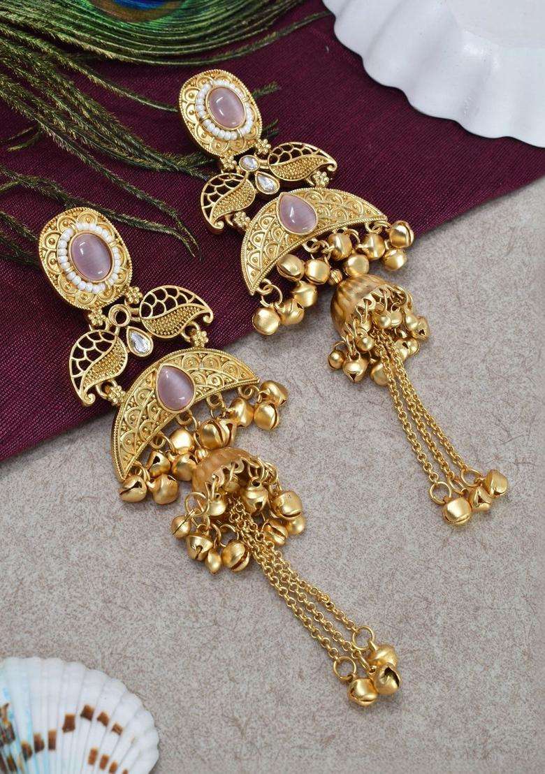 Gold-Plated Geometric Jhumkas Earrings for Women | Traditional Ethnic Jewellery for Wedding & Festive Wear | Gift for Her - Indya