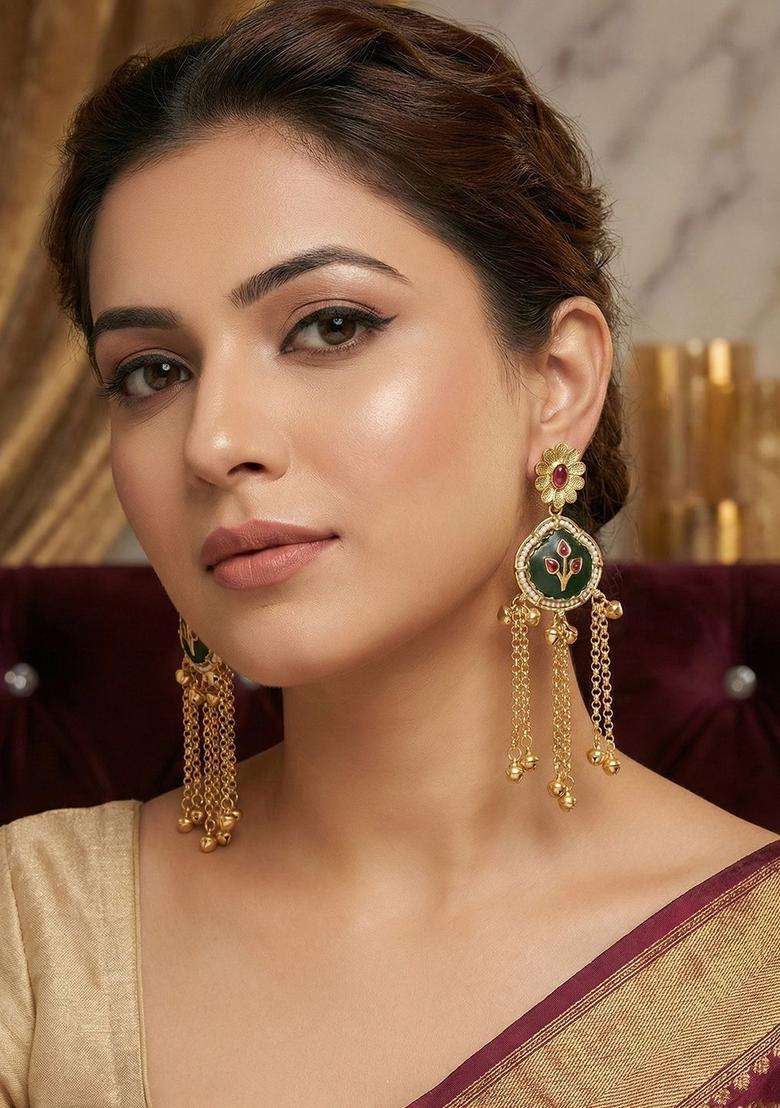 Gold-Plated Floral Drop Earrings for Women | Traditional Ethnic Jewellery for Wedding & Festive Wear | Gift for Her - Indya