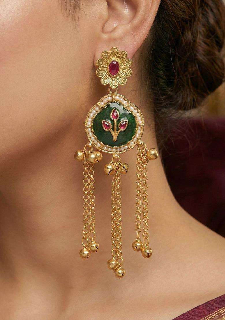 Gold-Plated Floral Drop Earrings for Women | Traditional Ethnic Jewellery for Wedding & Festive Wear | Gift for Her - Indya