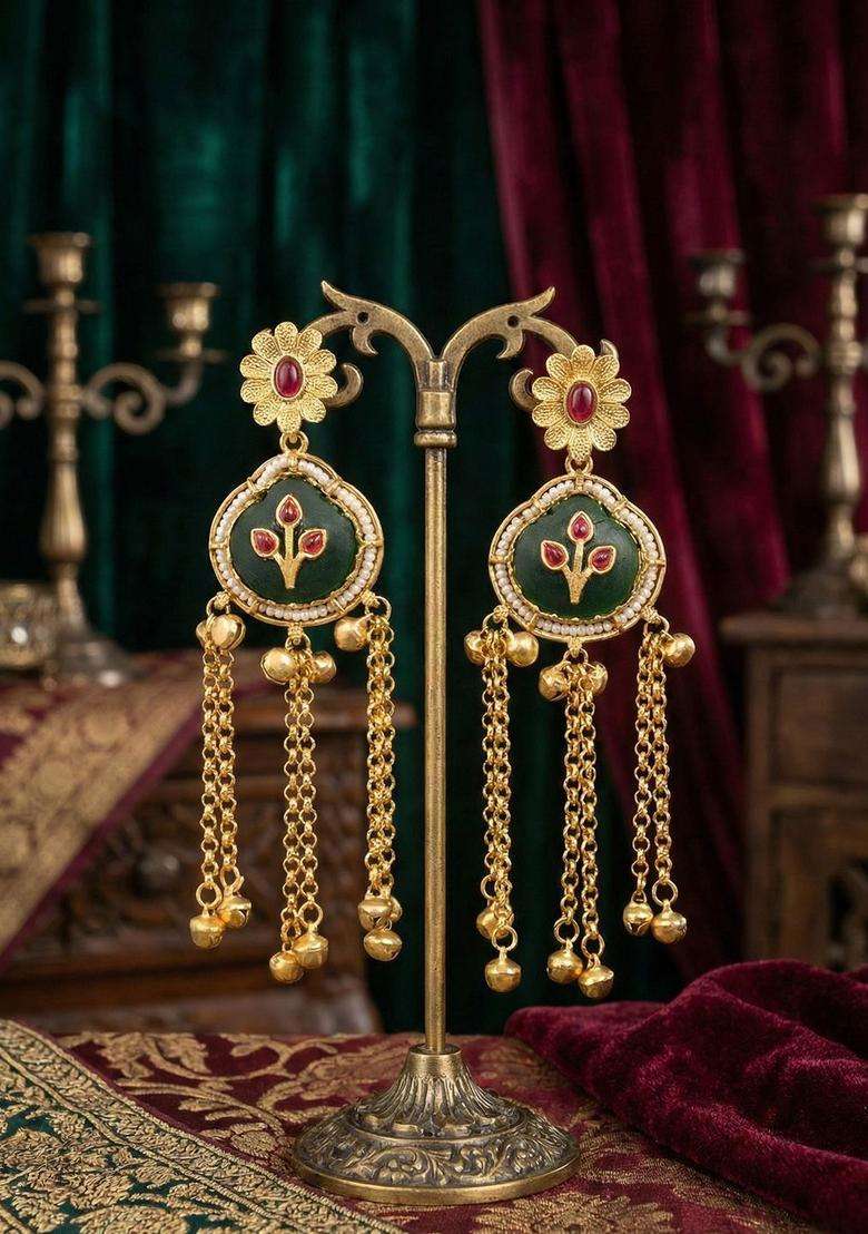 Gold-Plated Floral Drop Earrings for Women | Traditional Ethnic Jewellery for Wedding & Festive Wear | Gift for Her - Indya