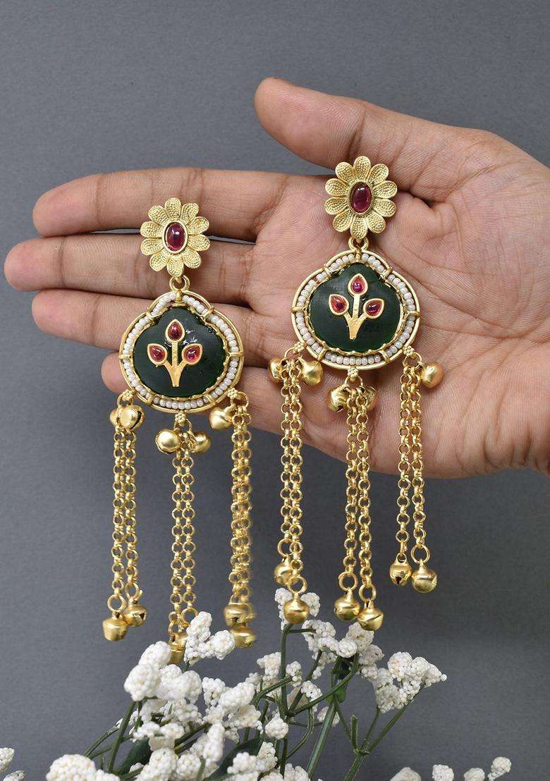 Gold-Plated Floral Drop Earrings for Women | Traditional Ethnic Jewellery for Wedding & Festive Wear | Gift for Her - Indya