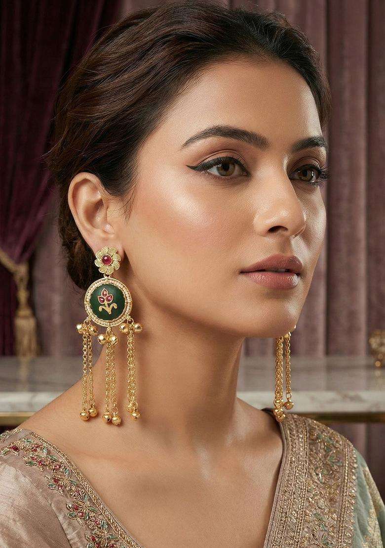 Gold-Plated Circular Drop Earrings for Women | Traditional Ethnic Jewellery for Wedding & Festive Wear | Gift for Her - Indya