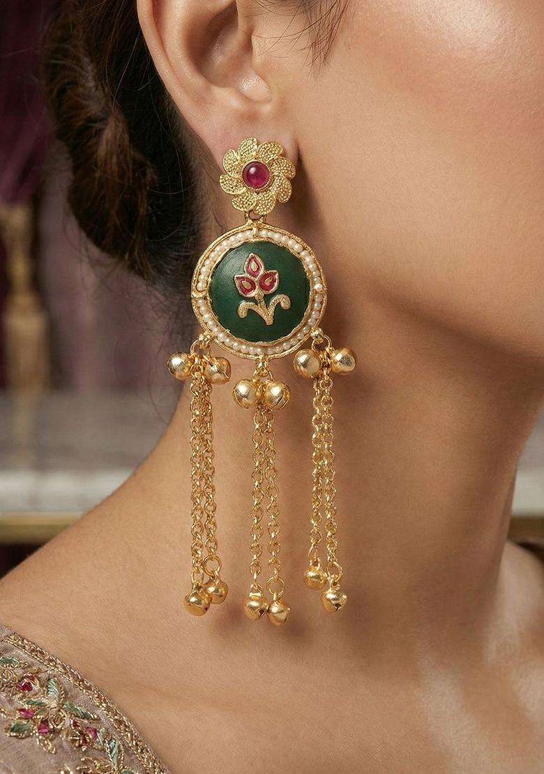Gold-Plated Circular Drop Earrings for Women | Traditional Ethnic Jewellery for Wedding & Festive Wear | Gift for Her - Indya