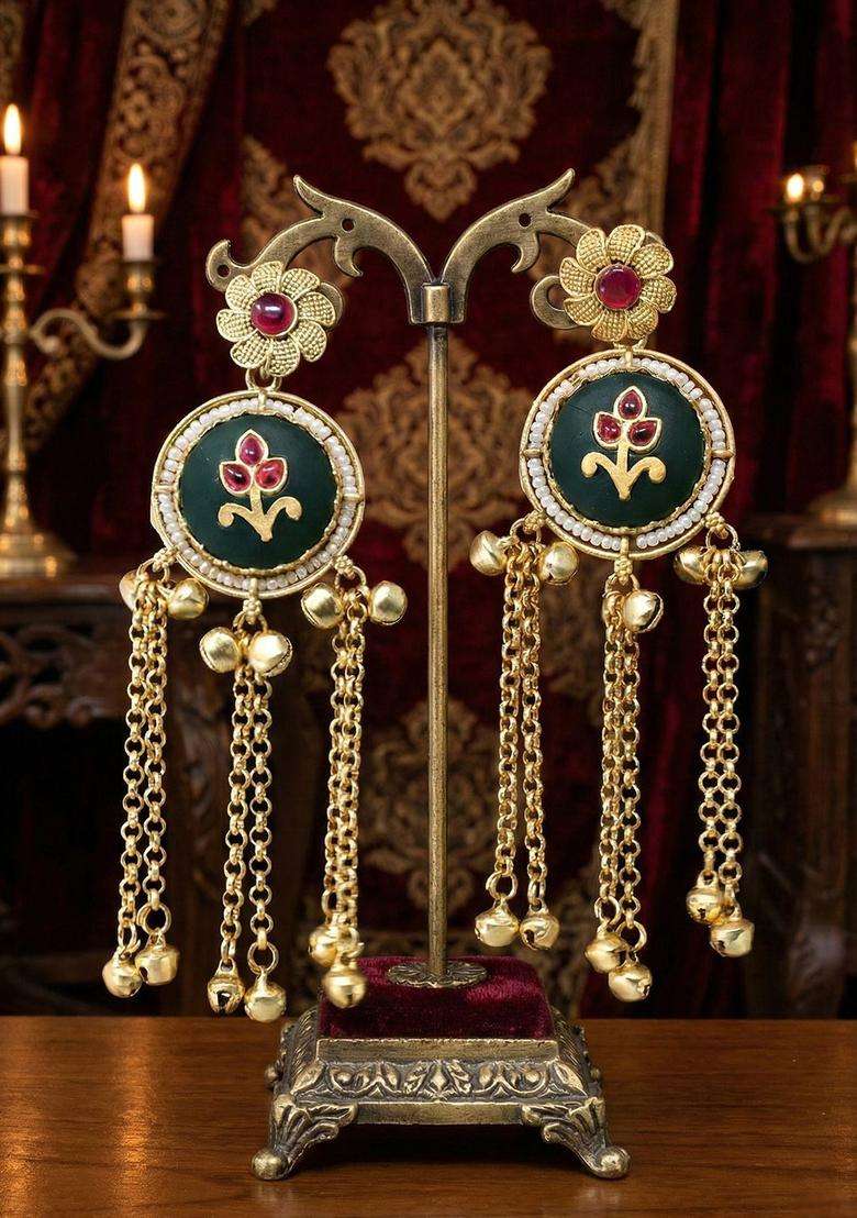 Gold-Plated Circular Drop Earrings for Women | Traditional Ethnic Jewellery for Wedding & Festive Wear | Gift for Her - Indya