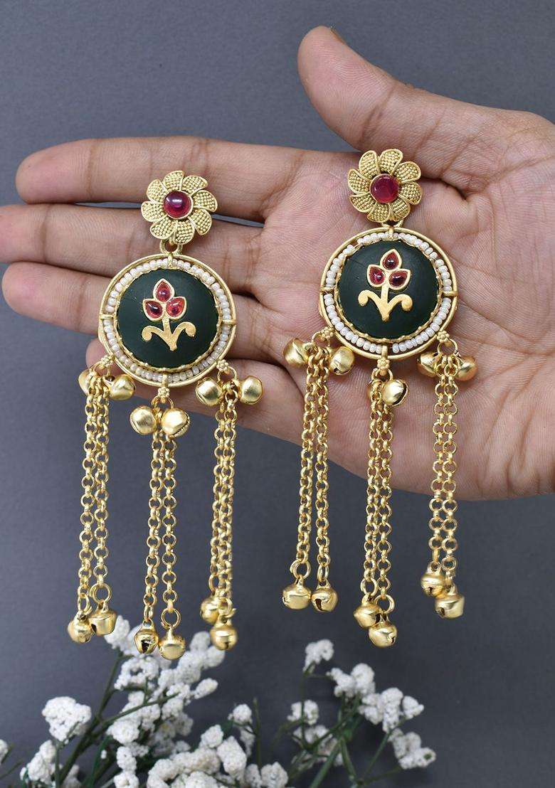 Gold-Plated Circular Drop Earrings for Women | Traditional Ethnic Jewellery for Wedding & Festive Wear | Gift for Her - Indya