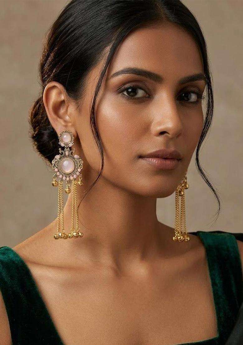 Gold-Plated Geometric Drop Earrings for Women | Traditional Ethnic Jewellery for Wedding & Festive Wear | Gift for Her - Indya