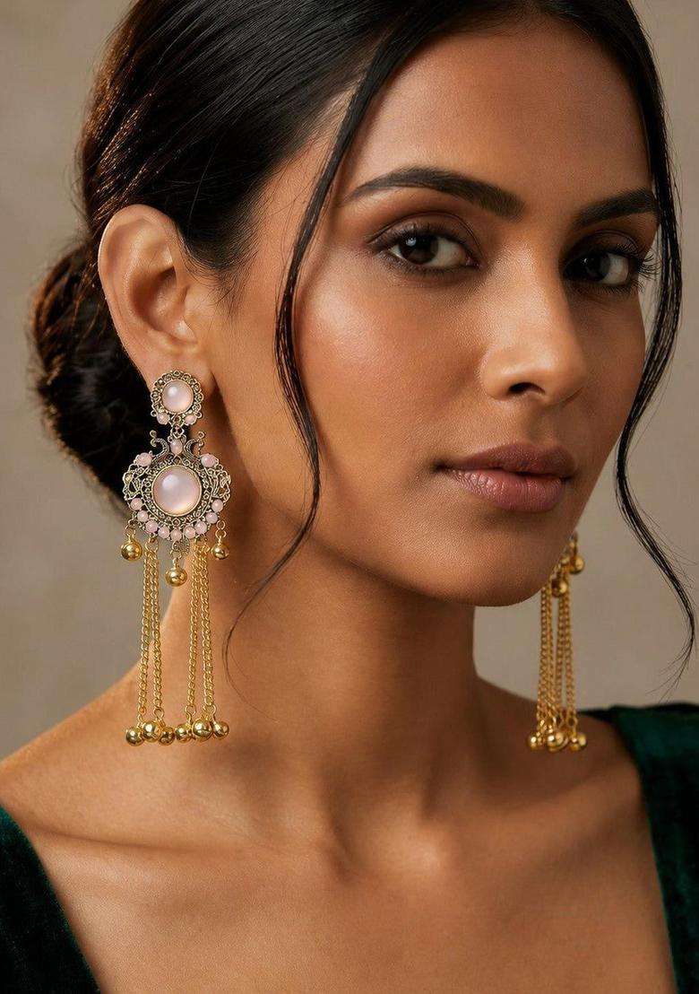 Gold-Plated Geometric Drop Earrings for Women | Traditional Ethnic Jewellery for Wedding & Festive Wear | Gift for Her - Indya