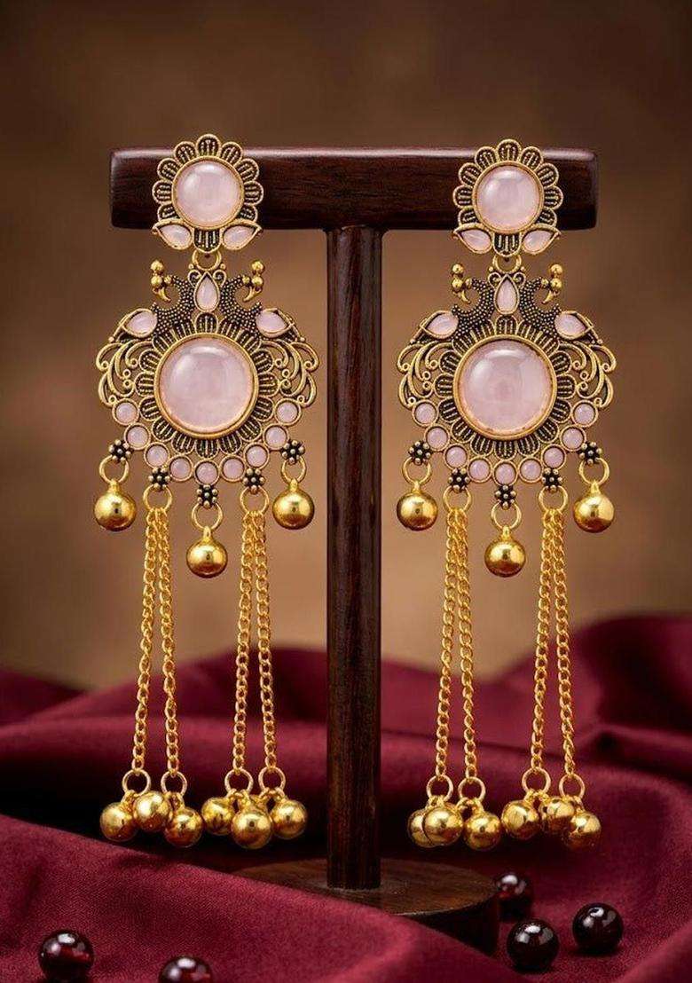 Gold-Plated Geometric Drop Earrings for Women | Traditional Ethnic Jewellery for Wedding & Festive Wear | Gift for Her - Indya