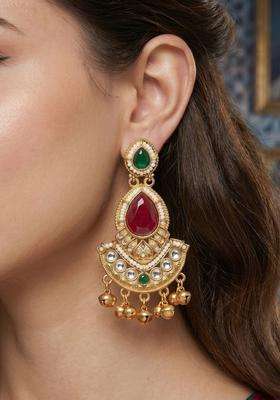 Gold-Plated Contemporary Drop Earrings for Women | Traditional Ethnic Jewellery for Wedding & Festive Wear | Gift for Her