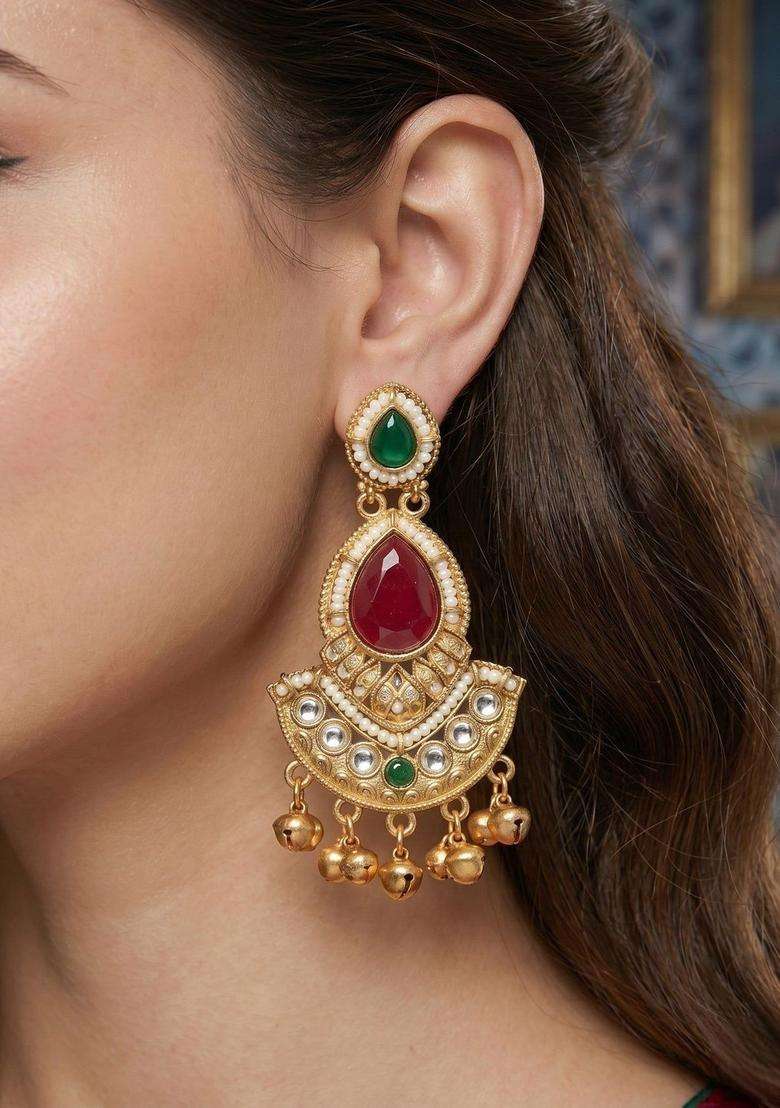 Gold-Plated Contemporary Drop Earrings for Women | Traditional Ethnic Jewellery for Wedding & Festive Wear | Gift for Her - Indya