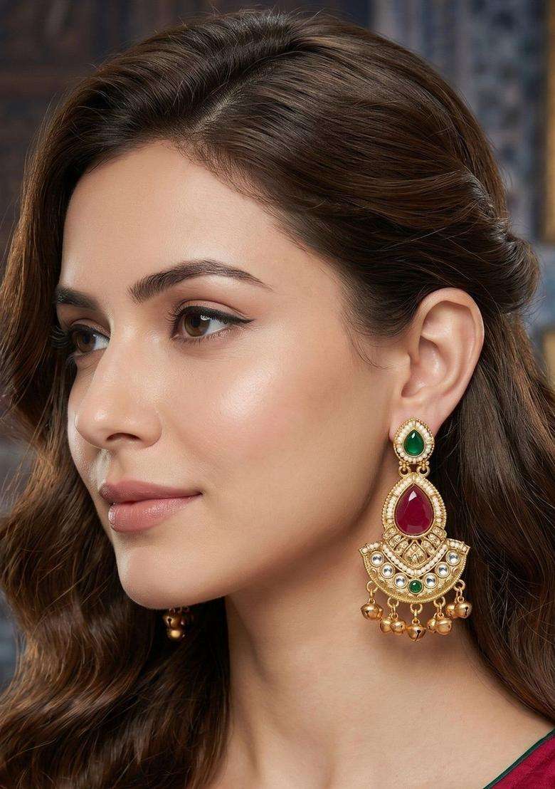Gold-Plated Contemporary Drop Earrings for Women | Traditional Ethnic Jewellery for Wedding & Festive Wear | Gift for Her - Indya