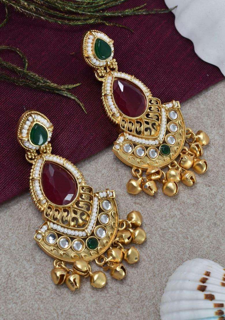 Gold-Plated Contemporary Drop Earrings for Women | Traditional Ethnic Jewellery for Wedding & Festive Wear | Gift for Her - Indya