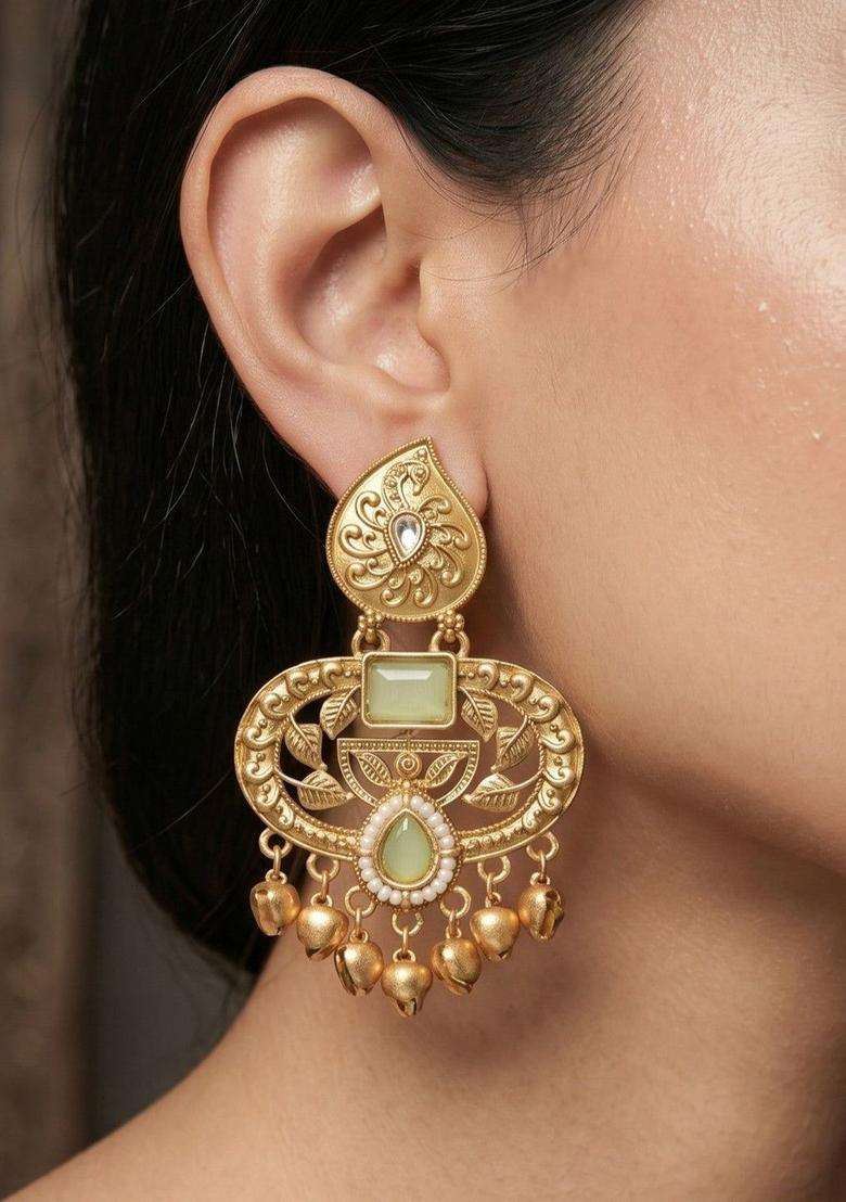 Gold-Plated Contemporary Drop Earrings for Women | Traditional Ethnic Jewellery for Wedding & Festive Wear | Gift for Her - Indya
