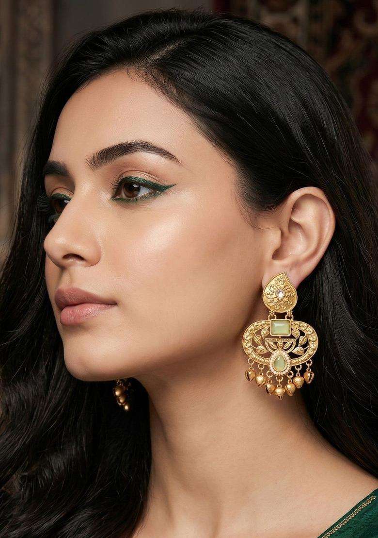 Gold-Plated Contemporary Drop Earrings for Women | Traditional Ethnic Jewellery for Wedding & Festive Wear | Gift for Her - Indya