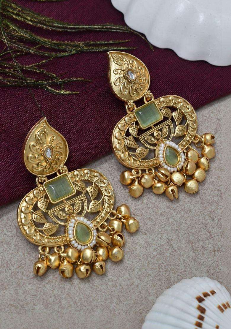 Gold-Plated Contemporary Drop Earrings for Women | Traditional Ethnic Jewellery for Wedding & Festive Wear | Gift for Her - Indya