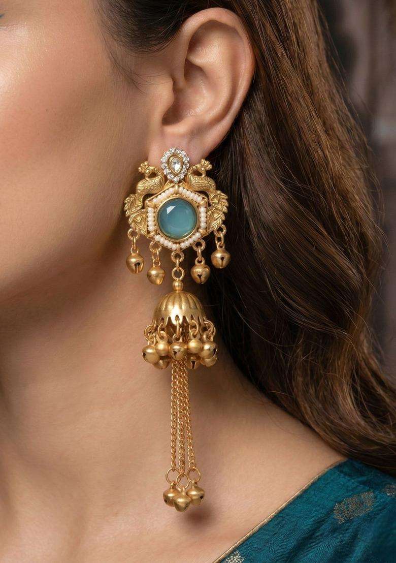 Gold-Plated Geometric Jhumkas Earrings for Women | Traditional Ethnic Jewellery for Wedding & Festive Wear | Gift for Her - Indya
