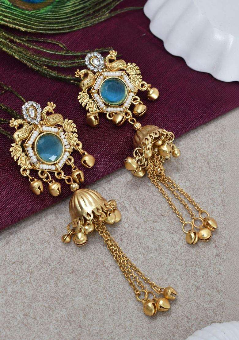 Gold-Plated Geometric Jhumkas Earrings for Women | Traditional Ethnic Jewellery for Wedding & Festive Wear | Gift for Her - Indya
