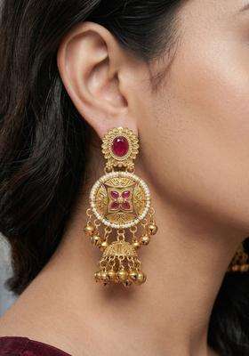 Gold-Plated Circular Jhumkas Earrings for Women | Traditional Ethnic Jewellery for Wedding & Festive Wear | Gift for Her
