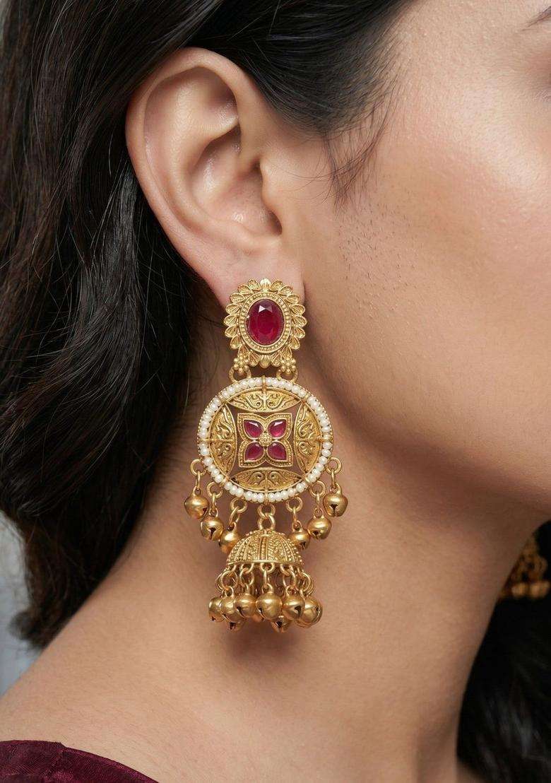 Gold-Plated Circular Jhumkas Earrings for Women | Traditional Ethnic Jewellery for Wedding & Festive Wear | Gift for Her - Indya