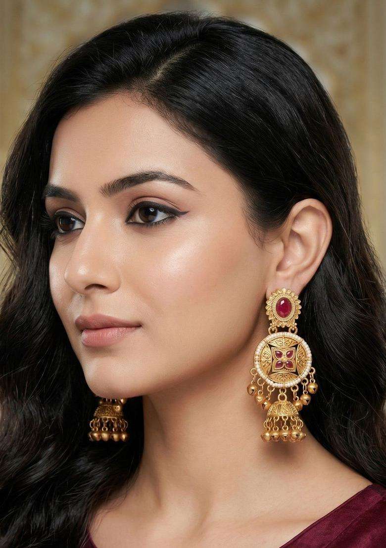 Gold-Plated Circular Jhumkas Earrings for Women | Traditional Ethnic Jewellery for Wedding & Festive Wear | Gift for Her - Indya
