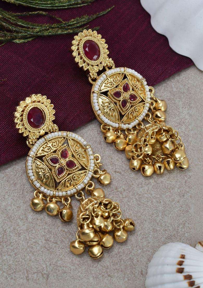 Gold-Plated Circular Jhumkas Earrings for Women | Traditional Ethnic Jewellery for Wedding & Festive Wear | Gift for Her - Indya