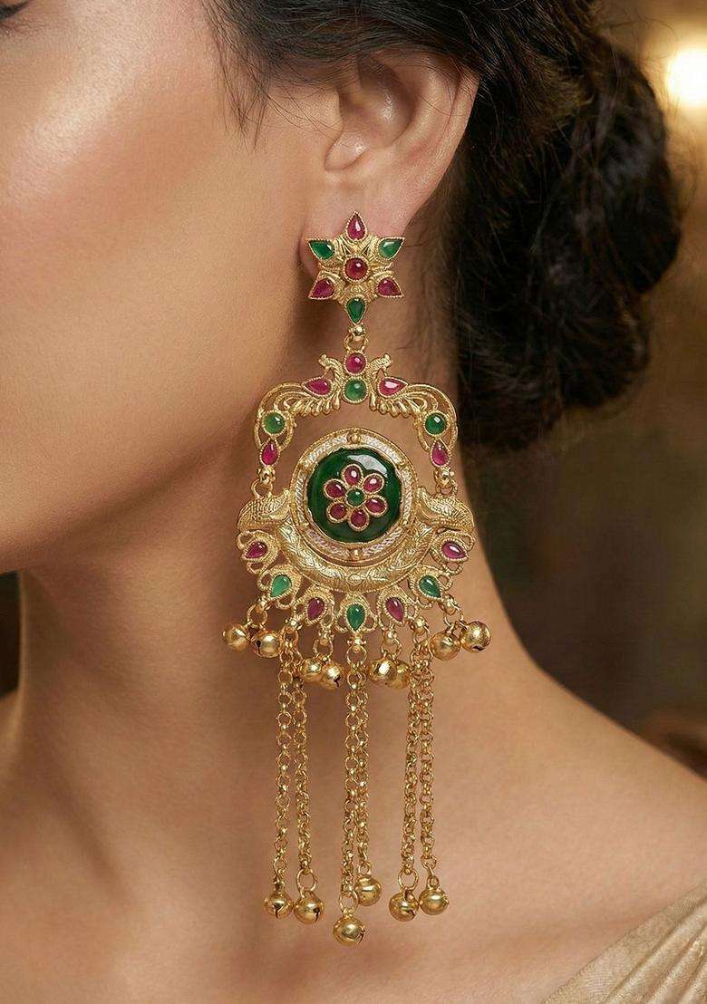 Gold-Plated Floral Drop Earrings for Women | Traditional Ethnic Jewellery for Wedding & Festive Wear | Gift for Her - Indya