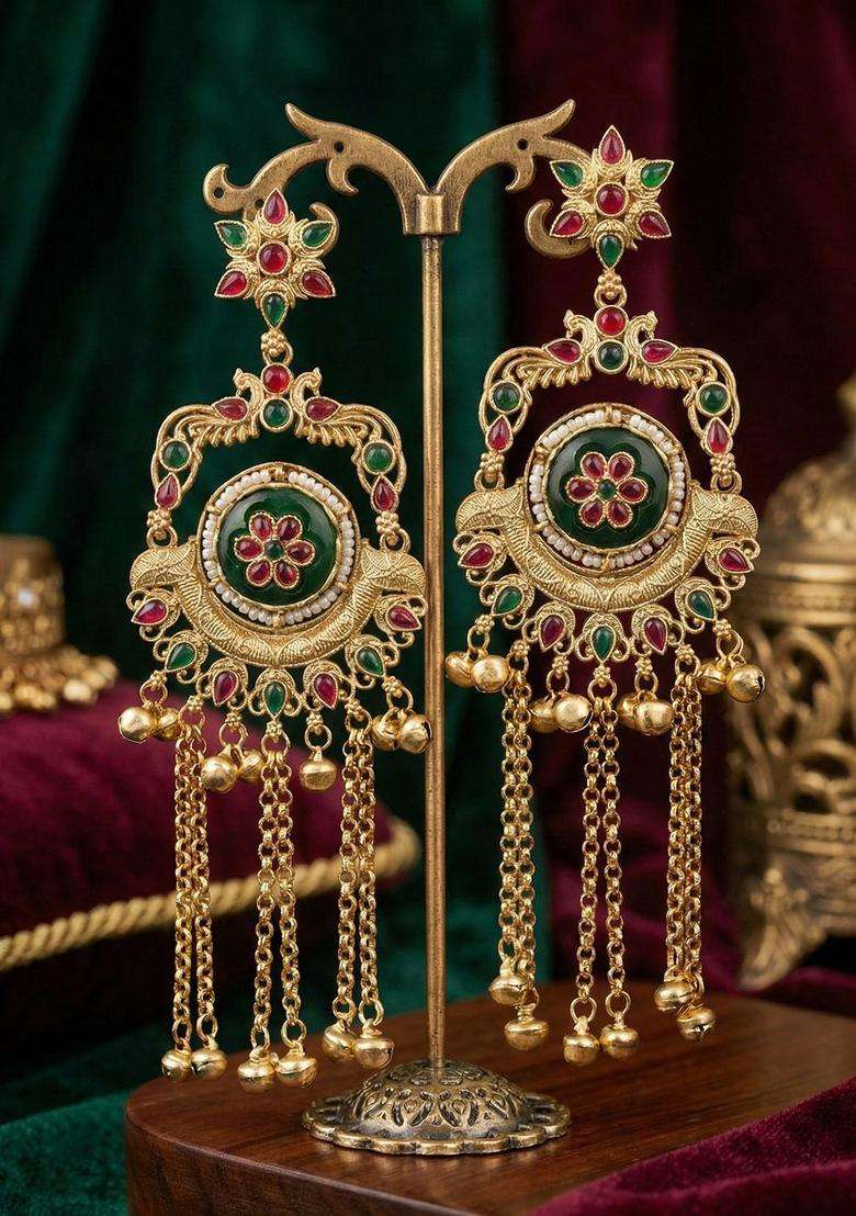 Gold-Plated Floral Drop Earrings for Women | Traditional Ethnic Jewellery for Wedding & Festive Wear | Gift for Her - Indya
