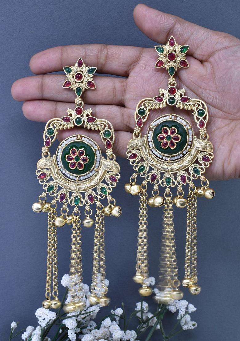 Gold-Plated Floral Drop Earrings for Women | Traditional Ethnic Jewellery for Wedding & Festive Wear | Gift for Her - Indya
