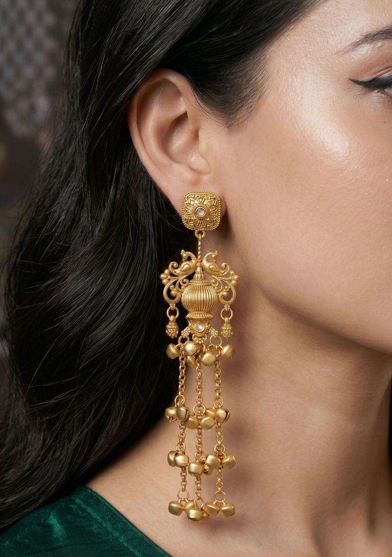 Gold-Plated Contemporary Drop Earrings for Women | Traditional Ethnic Jewellery for Wedding & Festive Wear | Gift for Her - Indya
