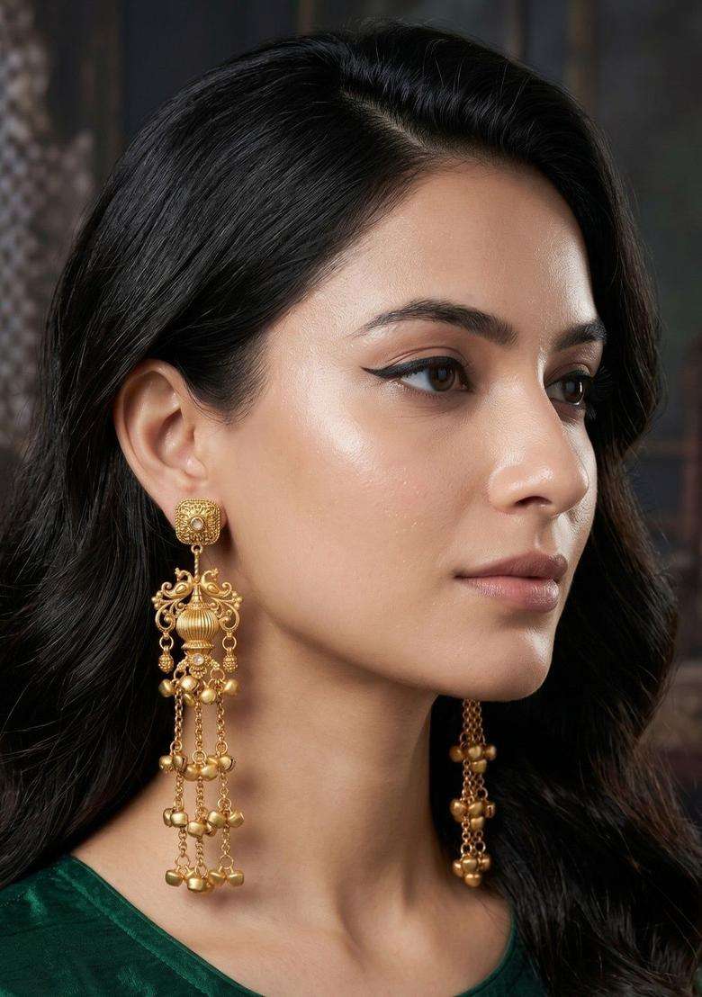 Gold-Plated Contemporary Drop Earrings for Women | Traditional Ethnic Jewellery for Wedding & Festive Wear | Gift for Her - Indya
