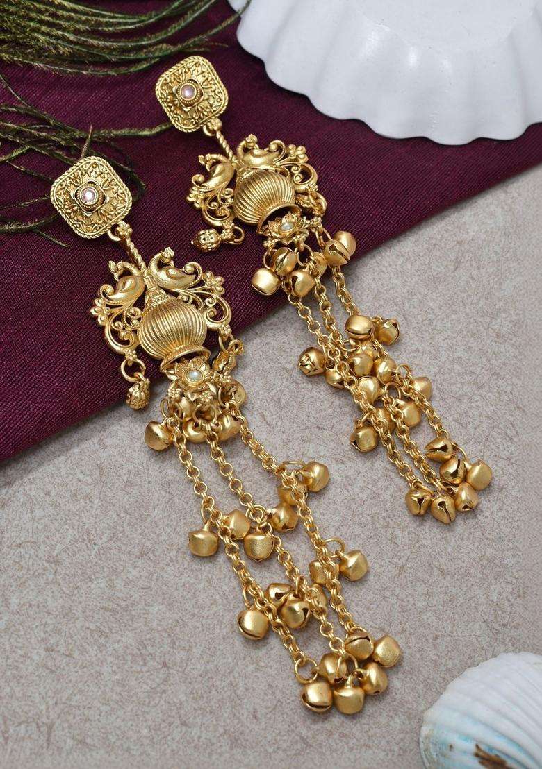Gold-Plated Contemporary Drop Earrings for Women | Traditional Ethnic Jewellery for Wedding & Festive Wear | Gift for Her - Indya