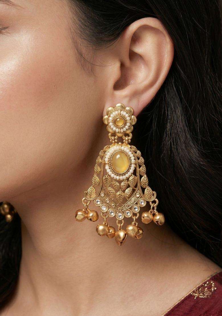 Gold-Plated Floral Drop Earrings for Women | Traditional Ethnic Jewellery for Wedding & Festive Wear | Gift for Her - Indya