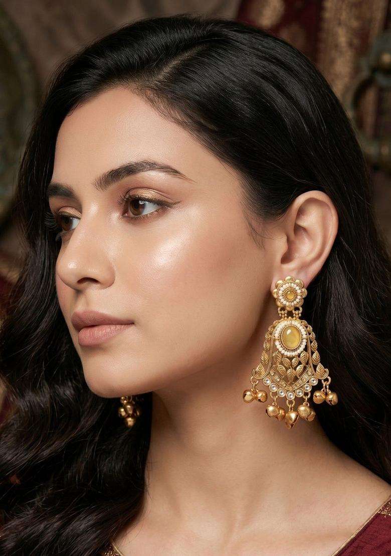 Gold-Plated Floral Drop Earrings for Women | Traditional Ethnic Jewellery for Wedding & Festive Wear | Gift for Her - Indya