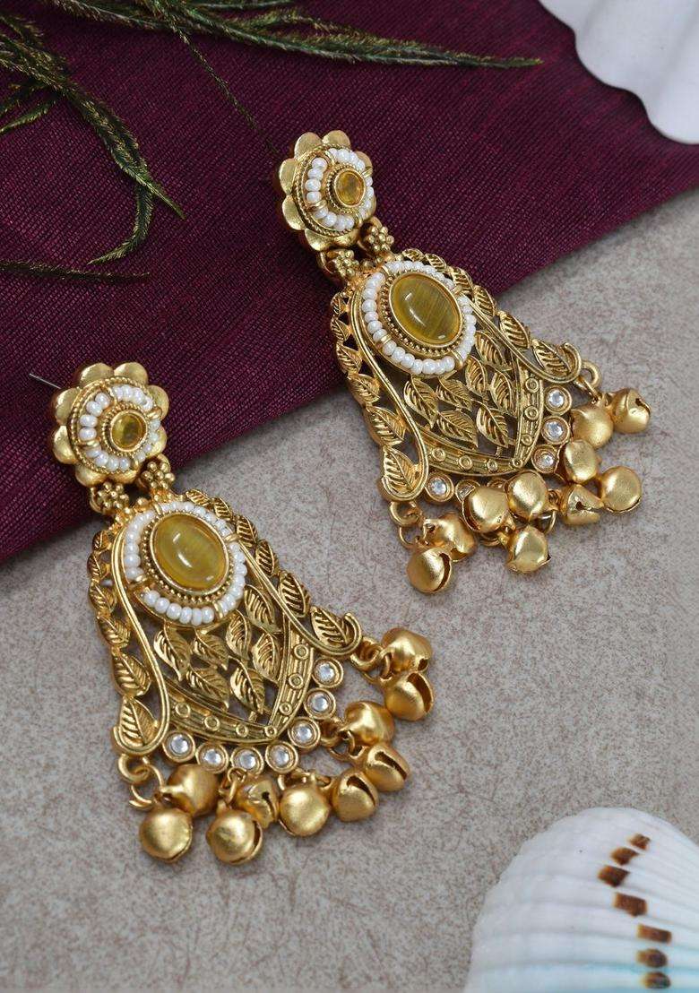 Gold-Plated Floral Drop Earrings for Women | Traditional Ethnic Jewellery for Wedding & Festive Wear | Gift for Her - Indya