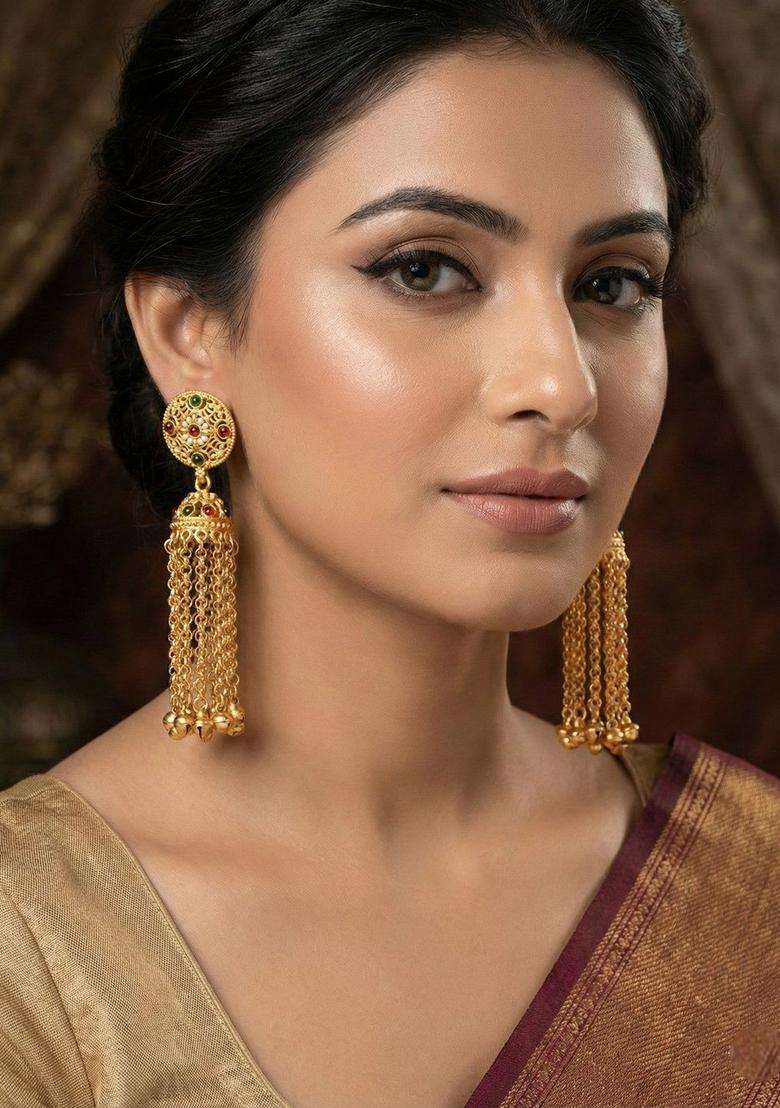 Gold-Plated Jhumkas Earrings for Women | Traditional Ethnic Jewellery for Wedding & Festive Wear | Gift for Her - Indya