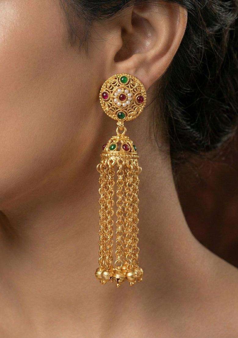 Gold-Plated Jhumkas Earrings for Women | Traditional Ethnic Jewellery for Wedding & Festive Wear | Gift for Her - Indya