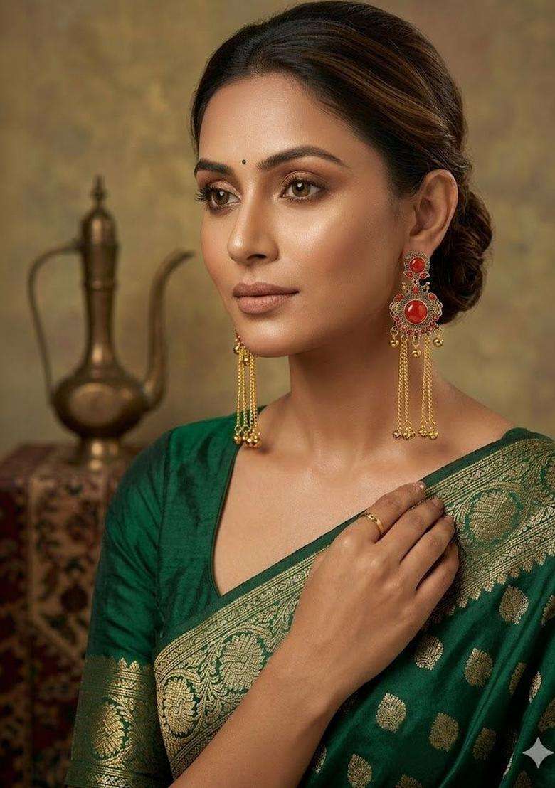 Gold-Plated Contemporary Drop Earrings for Women | Traditional Ethnic Jewellery for Wedding & Festive Wear | Gift for Her - Indya