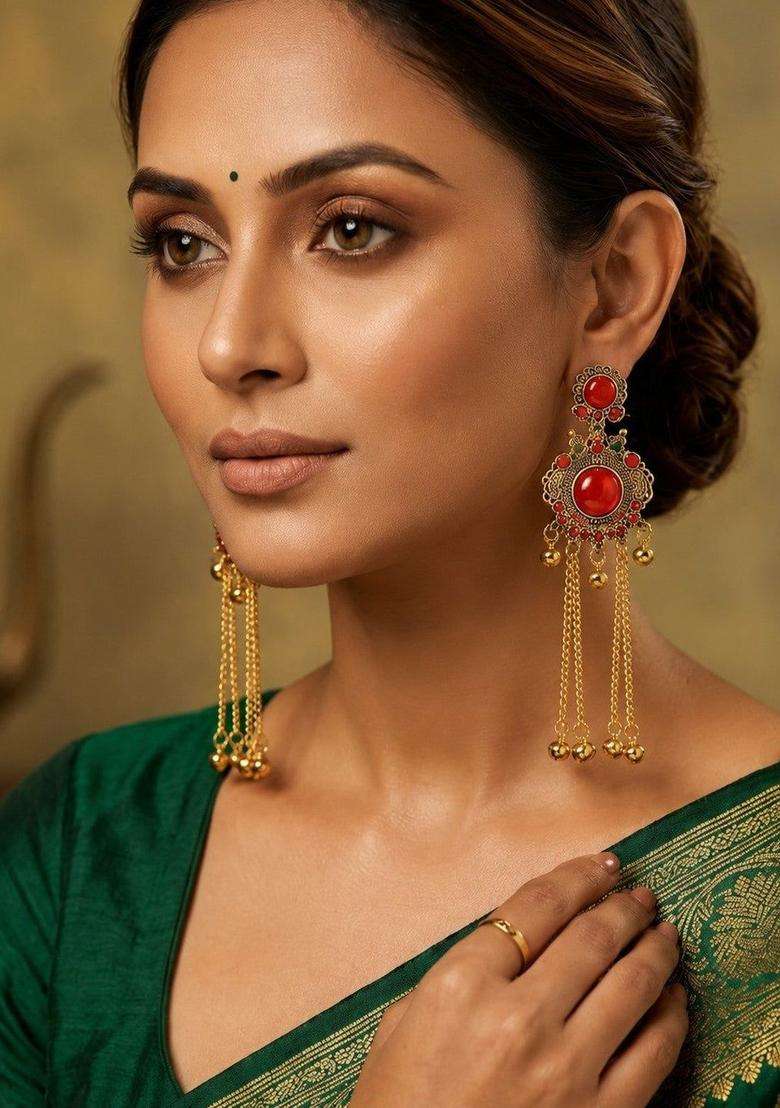 Gold-Plated Contemporary Drop Earrings for Women | Traditional Ethnic Jewellery for Wedding & Festive Wear | Gift for Her - Indya