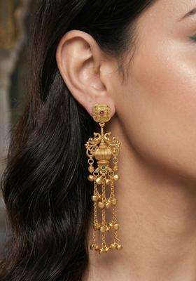 Gold-Plated Contemporary Drop Earrings for Women | Traditional Ethnic Jewellery for Wedding & Festive Wear | Gift for Her