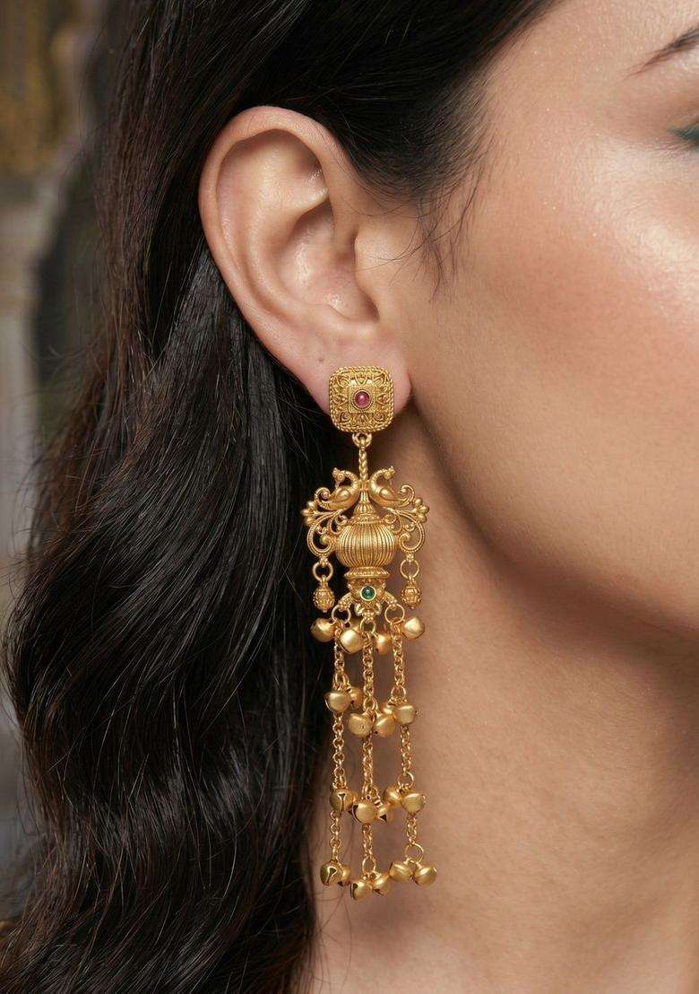 Gold-Plated Contemporary Drop Earrings for Women | Traditional Ethnic Jewellery for Wedding & Festive Wear | Gift for Her - Indya
