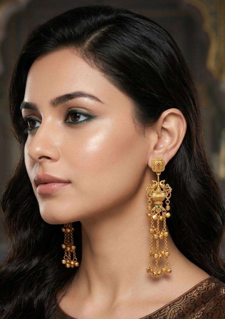 Gold-Plated Contemporary Drop Earrings for Women | Traditional Ethnic Jewellery for Wedding & Festive Wear | Gift for Her - Indya