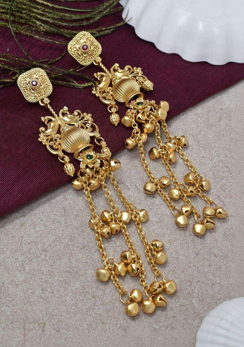 Gold-Plated Contemporary Drop Earrings for Women | Traditional Ethnic Jewellery for Wedding & Festive Wear | Gift for Her - Indya