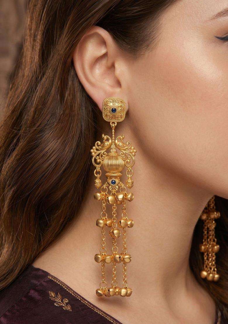 Gold-Plated Contemporary Drop Earrings for Women | Traditional Ethnic Jewellery for Wedding & Festive Wear | Gift for Her - Indya