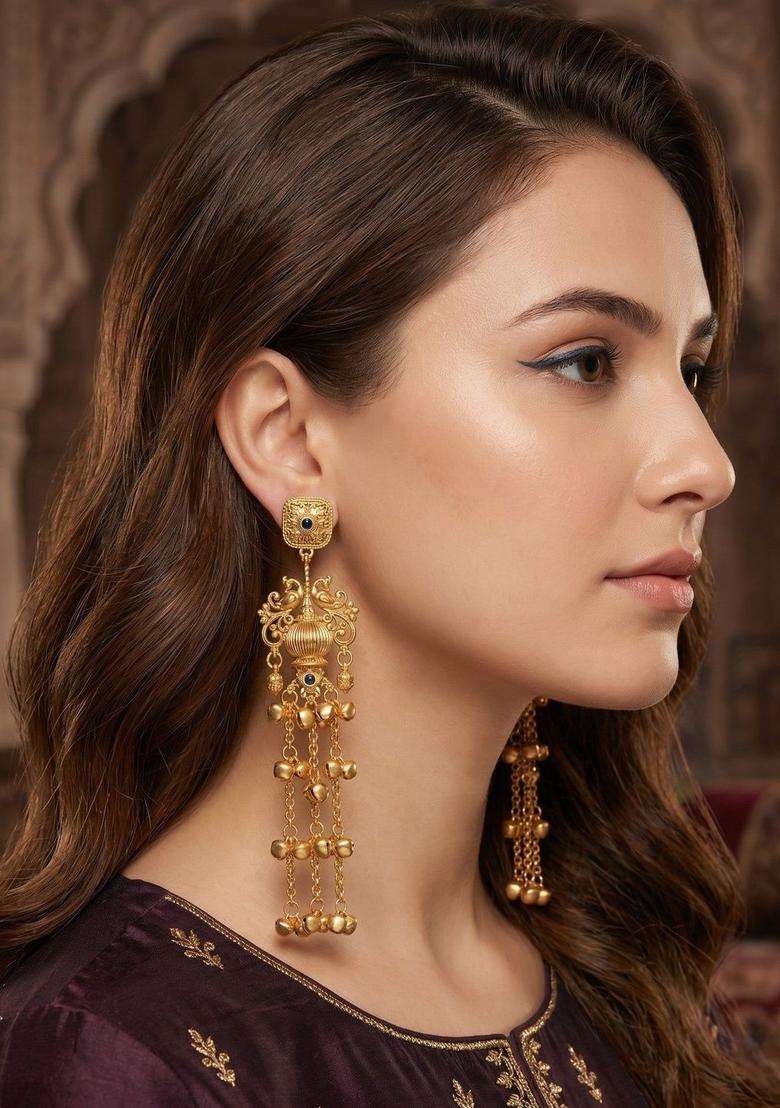 Gold-Plated Contemporary Drop Earrings for Women | Traditional Ethnic Jewellery for Wedding & Festive Wear | Gift for Her - Indya