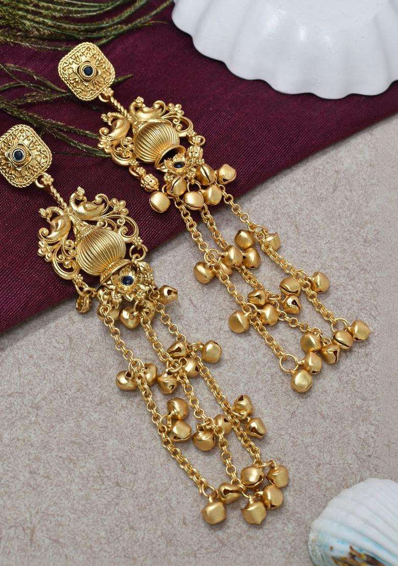 Gold-Plated Contemporary Drop Earrings for Women | Traditional Ethnic Jewellery for Wedding & Festive Wear | Gift for Her - Indya