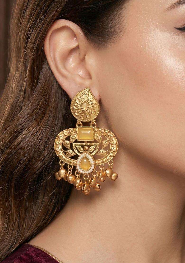 Gold-Plated Contemporary Drop Earrings for Women | Traditional Ethnic Jewellery for Wedding & Festive Wear | Gift for Her - Indya