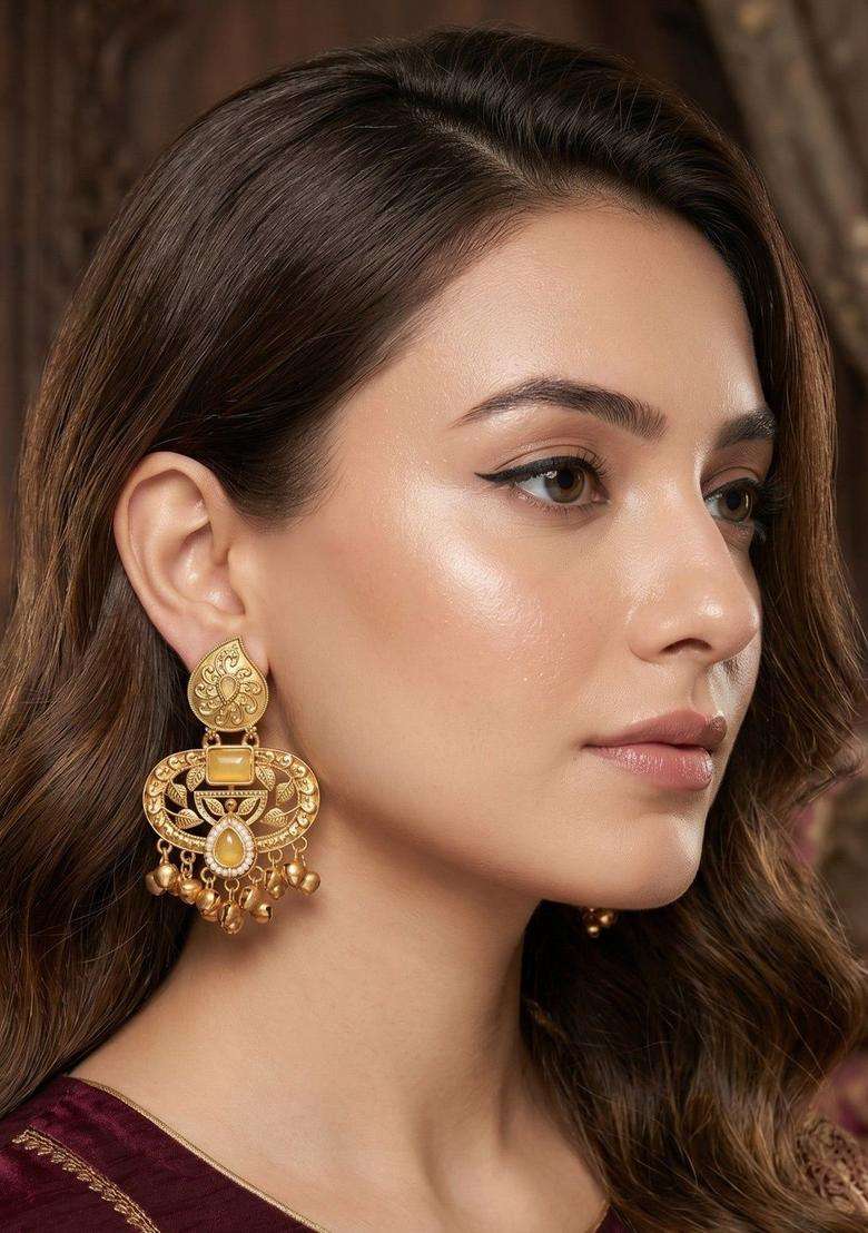 Gold-Plated Contemporary Drop Earrings for Women | Traditional Ethnic Jewellery for Wedding & Festive Wear | Gift for Her - Indya