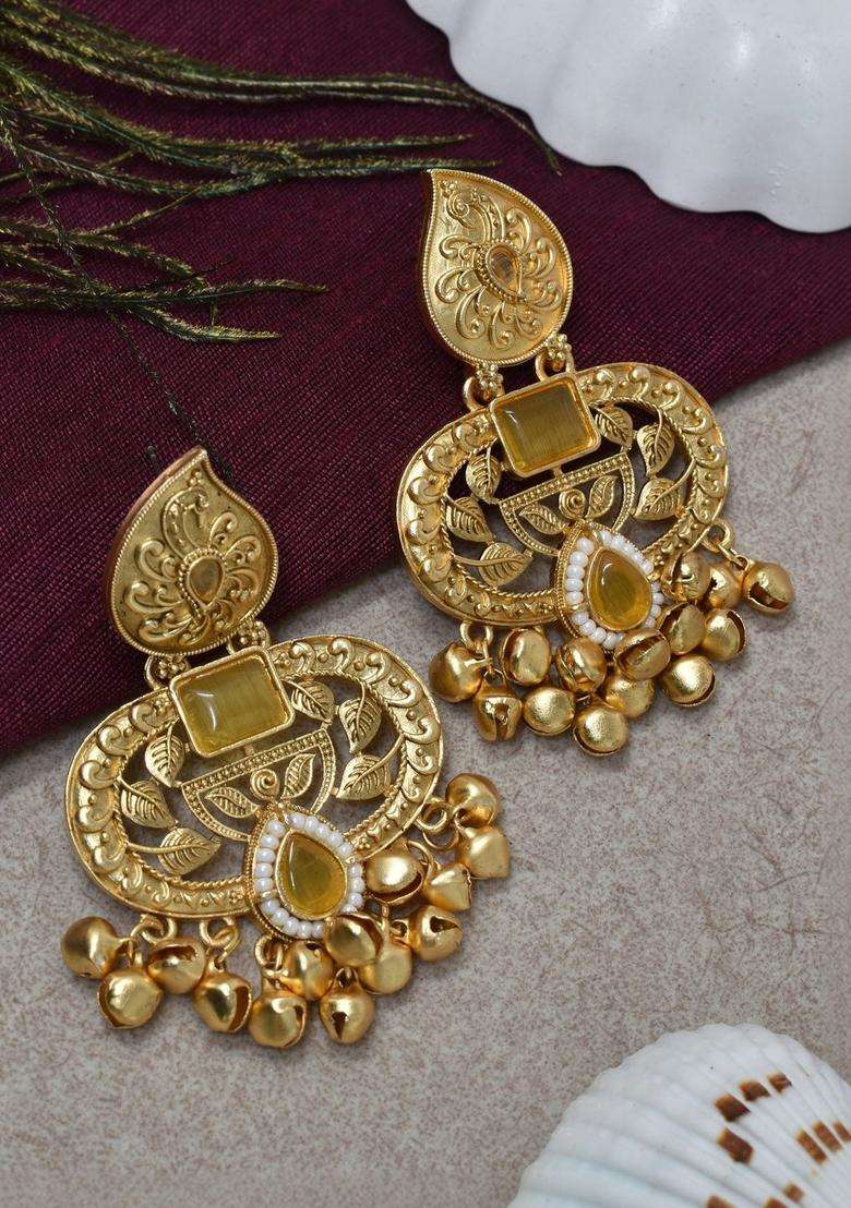 Gold-Plated Contemporary Drop Earrings for Women | Traditional Ethnic Jewellery for Wedding & Festive Wear | Gift for Her - Indya